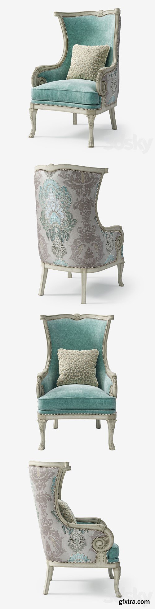 Massoud: Silver Damask Chair