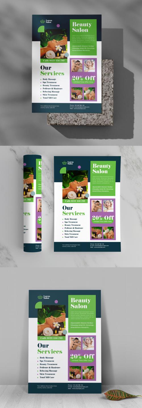 Spa & Beauty Salon Flyer Template With Green Accents 640005423