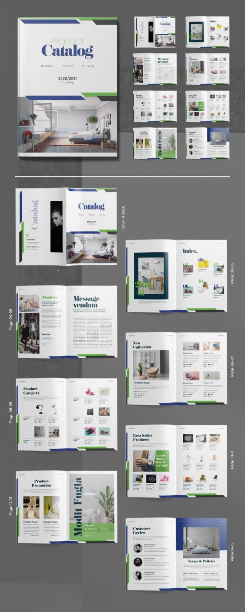 InDesign Product Catalog Template With 16 Pages Green & Blue Layout 640005308