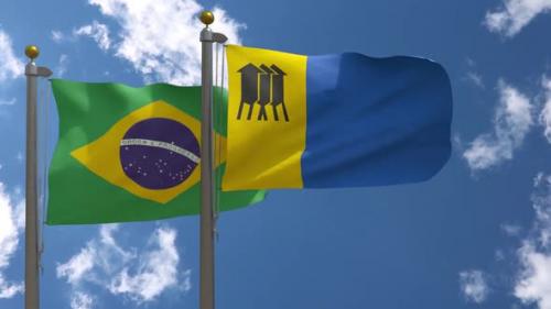Videohive - Brazil Flag Vs Porto Velho City Flag On Flagpole - 47962620 - 47962620
