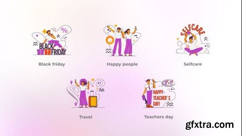 Videohive Happy People - Flat Concepts Orange Purple Cloud Accent 48016846