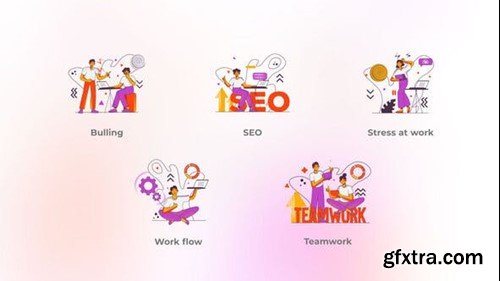 Videohive Teamwork - Flat Concepts Orange Purple Cloud Accent 48016859