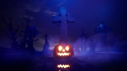 Videohive - Jack-o-lantern in a cemetery on the eve of Halloween - 47963496 - 47963496