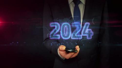 Videohive - 2024 year futuristic hologram on businessman hand - 47963846 - 47963846