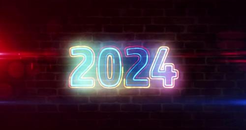 Videohive - 2024 year abstract symbol neon on brick wall - 47963952 - 47963952