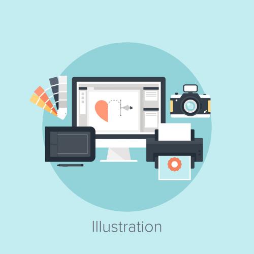 Abstract flat vector image of illustration drawing process. 640400039