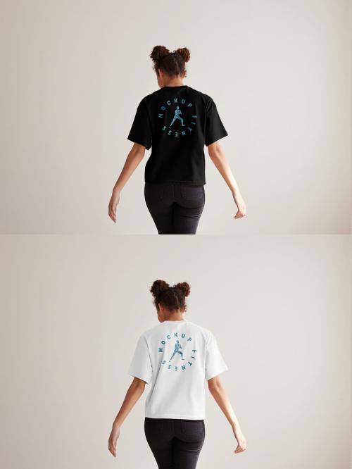 Mockup of woman wearing t-shirt with customizable color, rear view 640125802