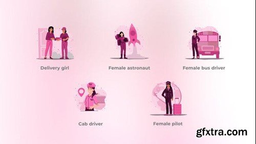 Videohive Different Professions - Flat Female Elements Concept 48039283