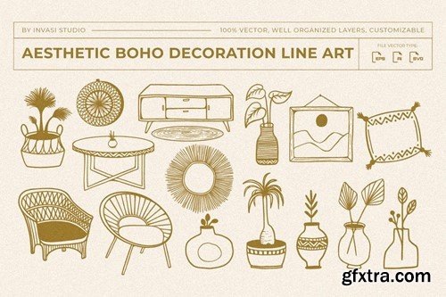 Set Collection Aesthetic Boho Decoration Line Art QLQRPEQ