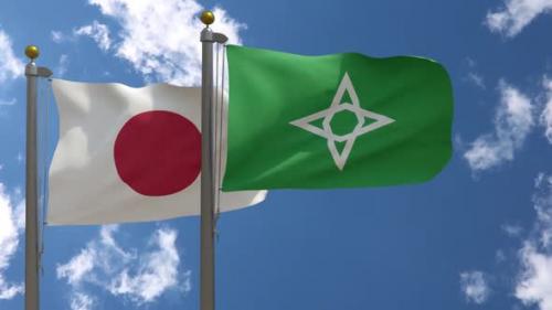 Videohive - Japan Flag Vs Morioka City Flag On Flagpole - 47967923 - 47967923