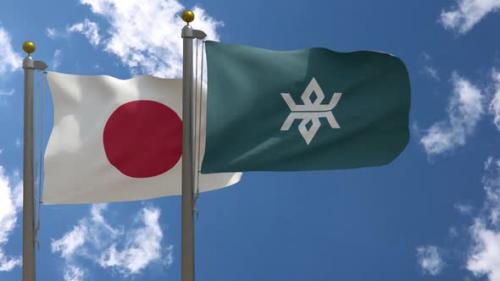 Videohive - Japan Flag Vs Iwate Prefecture Flag On Flagpole - 47967935 - 47967935