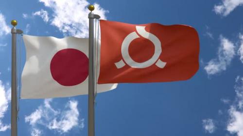 Videohive - Japan Flag Vs Fukushima Prefecture Flag On Flagpole - 47967942 - 47967942