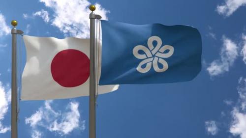 Videohive - Japan Flag Vs Fukuoka Prefecture Flag On Flagpole - 47967957 - 47967957