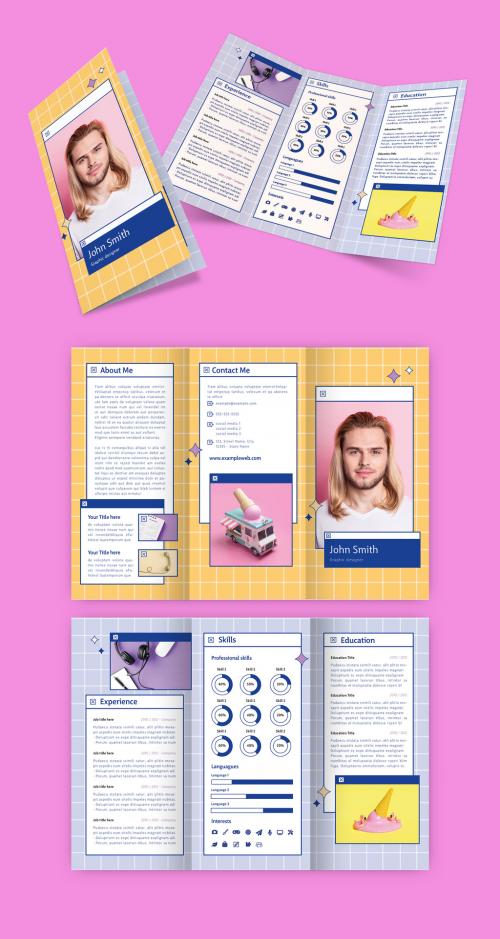 Vintage Digital Style Print Trifold Resume 639231929