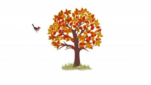 Videohive - Bird In Autumn Tree With Falling Leaves 4K - 47957895 - 47957895