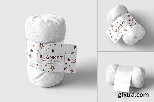 Folded Blanket with Label Psd Mockup Set QJJNLTL