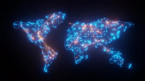 Videohive - world map wire line neon glow style. - 47959983 - 47959983