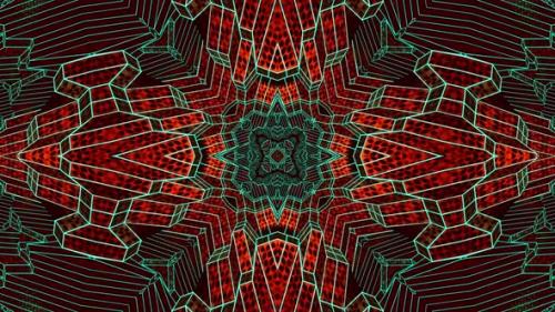 Videohive - Very colorful and intricate design on red background with green center. Kaleidoscope VJ loop - 47960158 - 47960158