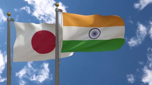 Videohive - Japan Flag Vs India Flag On Flagpole - 47962448 - 47962448