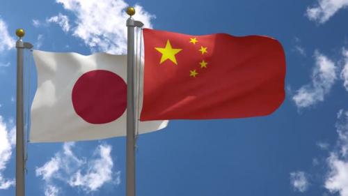 Videohive - Japan Flag Vs China Flag On Flagpole - 47962457 - 47962457