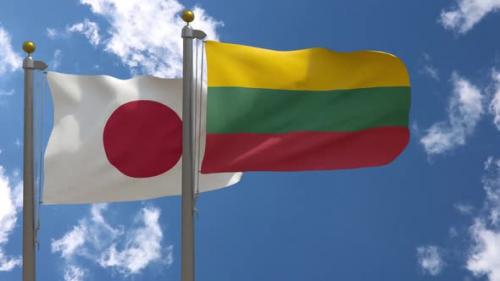 Videohive - Japan Flag Vs Lithuania Flag On Flagpole - 47962458 - 47962458