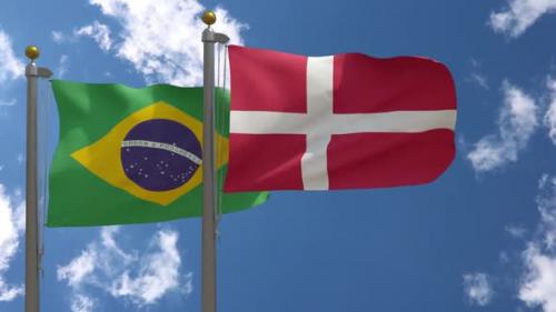 Videohive - Brazil Flag Vs Denmark Flag On Flagpole - 47962601 - 47962601