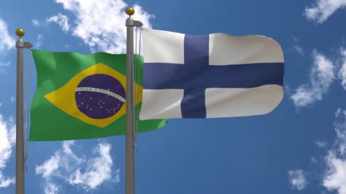 Videohive - Brazil Flag Vs Finland Flag On Flagpole - 47962608 - 47962608