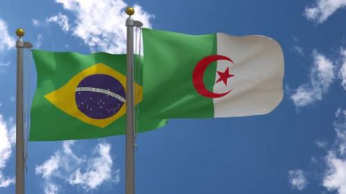 Videohive - Brazil Flag Vs Algeria Flag On Flagpole - 47962609 - 47962609