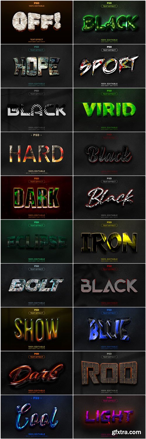 20 Psd style text effect editable set vol 14