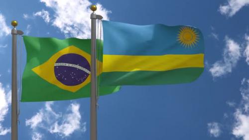 Videohive - Brazil Flag Vs Rwanda Flag On Flagpole - 47962610 - 47962610