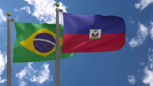 Videohive - Brazil Flag Vs Haiti Flag On Flagpole - 47962611 - 47962611