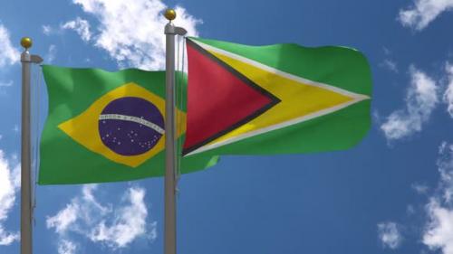 Videohive - Brazil Flag Vs Guyana Flag On Flagpole - 47962612 - 47962612