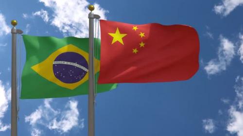 Videohive - Brazil Flag Vs China Flag On Flagpole - 47962615 - 47962615