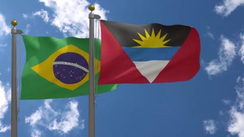 Videohive - Brazil Flag Vs Antigua And Barbuda Flag On Flagpole - 47962616 - 47962616