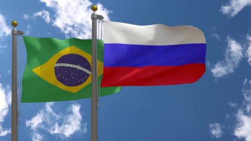 Videohive - Brazil Flag Vs Russia Flag On Flagpole - 47962619 - 47962619