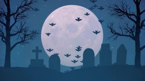 Videohive - Spooky Graveyard Over Full Moon - 47959282 - 47959282