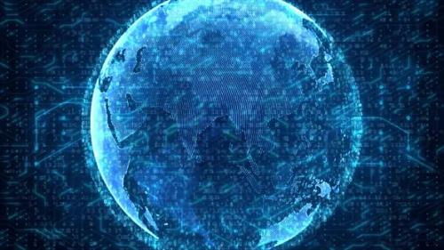 Videohive - Rotating Digital Earth Globe Over Abstract Computer Circuit Background - 47972831 - 47972831