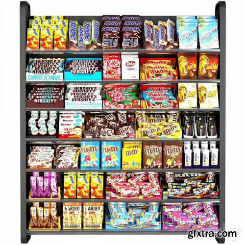 Shelf in the supermarket with sweets. Chocolate