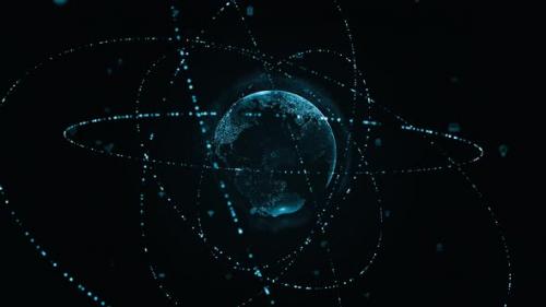 Videohive - Blue digital earth sphere logo with particle ring circle rotation and earth sphere - 47976694 - 47976694