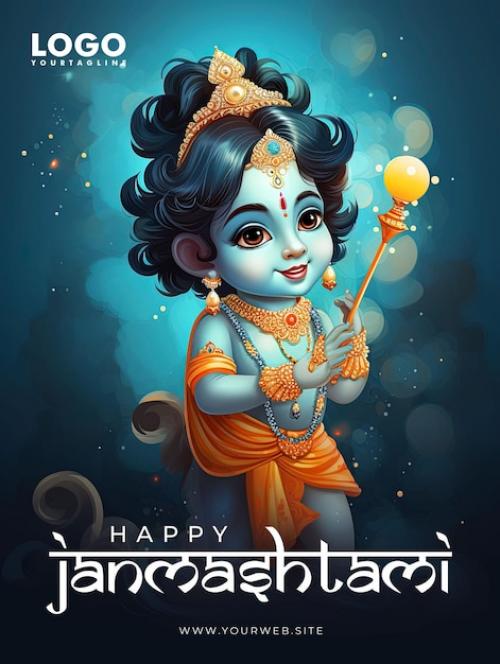 Premium PSD | Happy janmashtami social media poster design Premium PSD