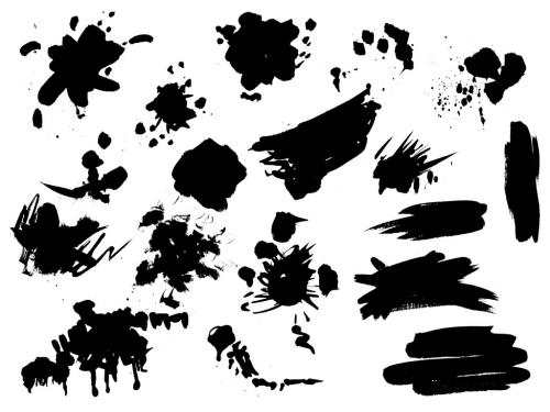 Watercolor painted black splatters. Hand drawn design elements isolated on white background. 639884050