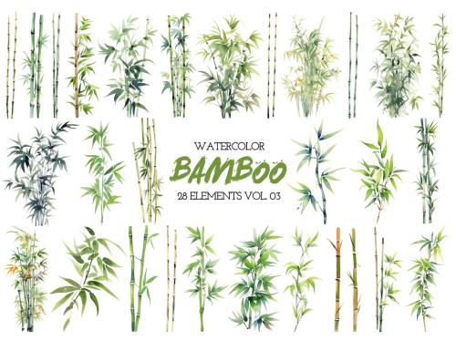 Watercolor painted bamboo clipart. Hand drawn design elements isolated on white background. 639883961