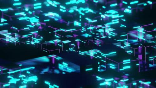 Videohive - Movement Of Shiny Neon Cubes - 47980439 - 47980439