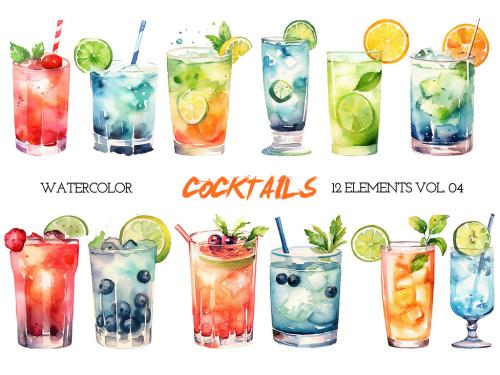 Watercolor painted cocktails clipart. Hand drawn design elements isolated on white background. 639883909