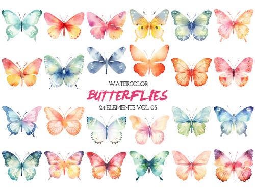 Watercolor painted butterflies clipart. Hand drawn design elements isolated on white background. 639883889