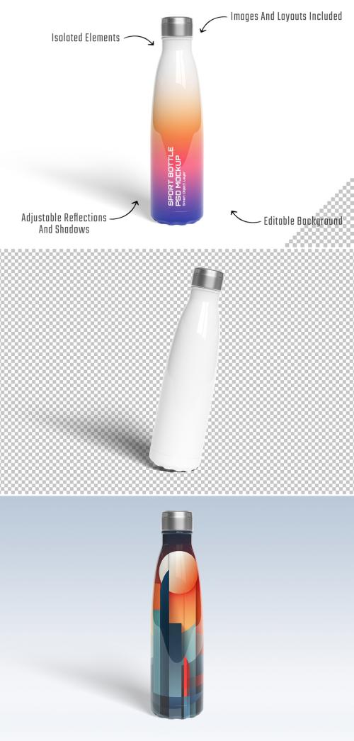 Metal Water Bottle On White Mockup 639521645