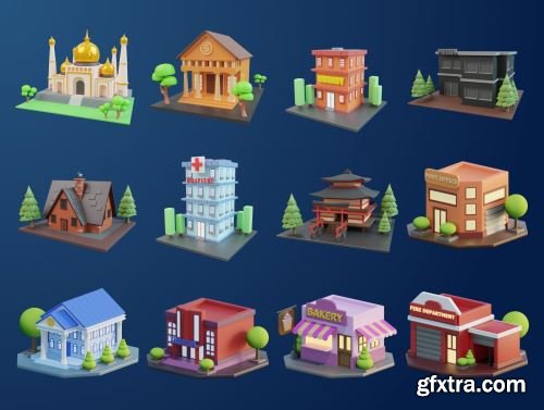 3D Building and Landmarks Illustration Ui8.net