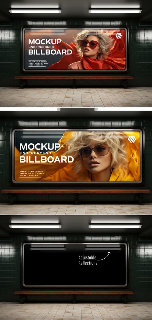 Billboard on Dark Green Underground Wall Mockup. Generative Ai 639515416