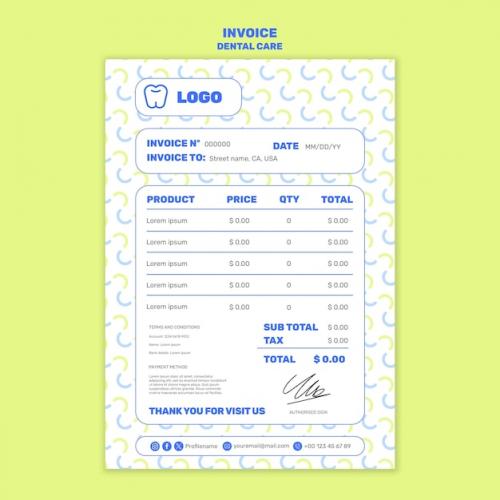 Premium PSD | Flat design dental care invoice template Premium PSD