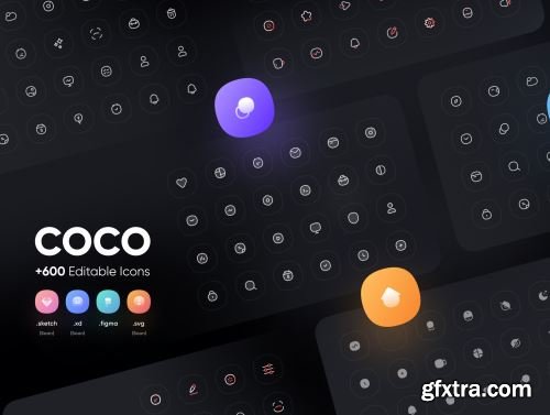 COCO icon pack +600 Editable icons Ui8.net